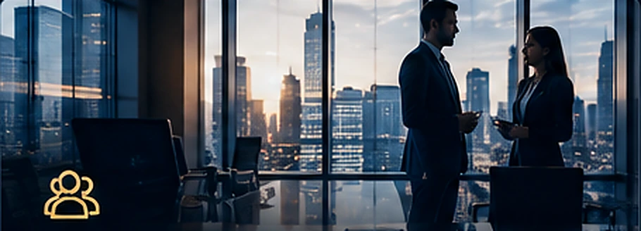 Business professionals collaborating in a modern corporate office